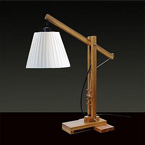 Abajur Rústico Madeira Maciça Articulado Cúpula Tecido Bivolt 64cm de Altura Grua Golden Art E-27 M660 Cabeceiras e Salas