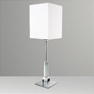 Abajur Cromado Base Vidro Cristal Cúpula Tecido Bivolt 57cm de Altura Golden Art E-27 M692 Quartos e Salas