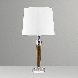 Abajur Rústico Madeira Maciça Cristal Cúpula Tecido Bivolt 60cm de Altura Gaya Golden Art E-27 M721 Quartos e Salas
