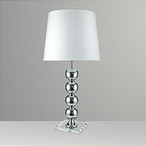 Abajur Alumínio Cromado 4 Bolas Cúpula Cônica Tecido Bivolt 86cm de Altura Golden Art E-27 M746 Quartos e Salas