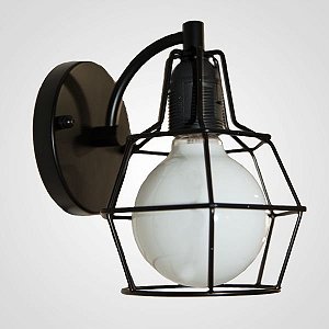 Arandela Pucon Sino Aramada Metal Preto Ø19cm Golden Art 1x Lâmpada E27 Bivolt P203 Corredores e Escritórios