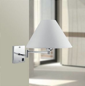 Arandela Interna Cromada Braço Articulado Cúpula Tecido Branco 27x9 Golden Art E-27 P334 Quartos e Salas