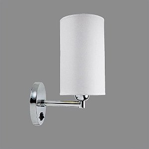 Arandela Interna Cromada c/ Interruptor Cúpula Cilíndrica Tecido 12x12x20 Golden Art P356 Corredores e Quartos