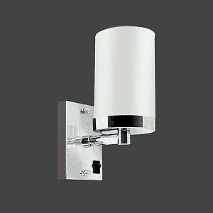 Arandela Cromada c/ Interruptor Inox Cúpula Vidro Leitoso Cilíndrica Ø18 Golden Art E-27 P357 Corredores e Salas