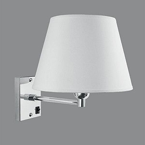 Arandela Interna Cromada Cúpula Tecido Braço Reto Interruptor 25x16 Golden Art E-27 P359 Corredores e Quartos