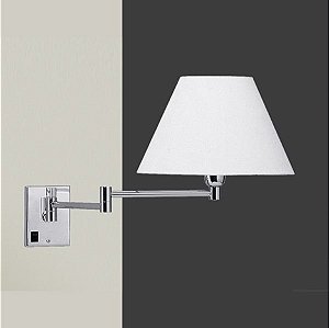 Arandela Interna Articulada Pirâmide Cromada Cúpula Branca Tecido Golden Art E-27 P362 Cabeceiras e Salas