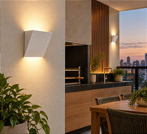 Arandela Teck Decorativa Alumínio Branco 25x33cm Golden Art 1x Lâmpada E27 Bivolt P747 Banheiros e Quartos