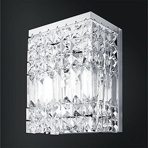 Arandela Retangular Cristal Asfour Lapidado Luminária Cromada 15x10 Laila Golden Art G9 P921 Quartos e Salas