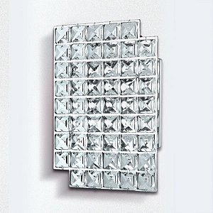 Arandela Painel Retangular Cristal Asfour Transparente 22x15 Golden Art G9 PC004 Quartos e Salas