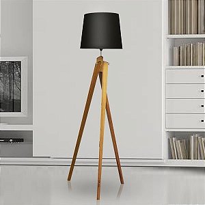 Coluna Luminária de Chão Rústica Tripé Transversal Madeira Cúpula Bivolt 1,75m de Altura Golden Art E-27 C750 Salas e Hall