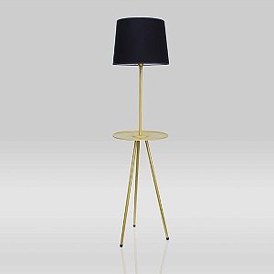 Coluna Tripé Tubular Dourado Alumínio Cúpula Tecido Bivolt 1,63m de Altura Tree Golden Art E-27 C787M Salas e Hall