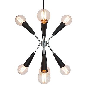 Lustre Design Moderno Preto Fosco 7 Lâmpadas Cabo Regulável 36x40 Nasa Golden Art E-27 T1070 Quartos e Salas