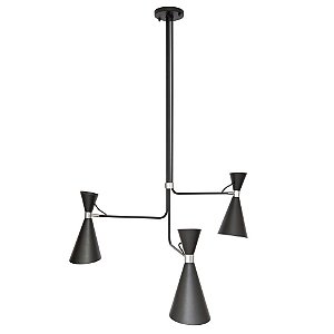 Lustre Design Moderno Braços Retos Preto Fosco Cúpula 3 Lâmpadas 90x90 Picasso Golden Art E-27 T1071 Salas e Hall