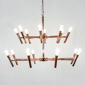 Lustre Design Moderno Cobre Cúpula Vidro Fosco 16 Lâmpadas Ø60x55 Montana Golden Art G9 T1072-16 Salas e Hall