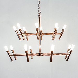 (Pinturas Especiais - Banho de Cobre - LT ) Pendente Montana 16 Braços Com Lâmpadas T1072-16LT Latão Golden Art