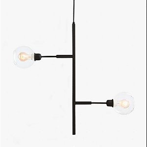 Pendente Golden Art Due Vertical com Cúpula de Vidro - Preto