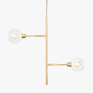 Pendente Golden Art Due Vertical com Cúpula de Vidro - Dourado