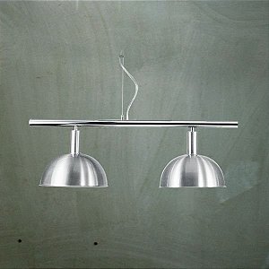 Pendente Bilhar Sinuca Duplo 1/2 Esfera Alumínio Escovado 2 Lâmpadas 29x90 Golden Art E-27 T143-2 Salas e Hall