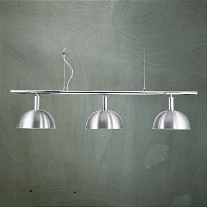 Pendente Bilhar Sinuca Triplo 1/2 Esfera Alumínio Escovado 3 Lâmpadas 29x1,40 Golden Art E-27 T143-3 Entradas e Salas