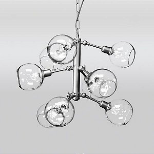 Lustre Design Moderno Alumínio Cromado Esferas de Vidro 9 Lâmpadas Ø65x1m York Golden Art E-27 T144-9 Cozinhas e Salas