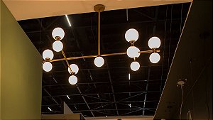 Lustre Gangorra 13 Esferas Moderno Alumínio Dourado 120cm Golden Art 13x G9 Halopin Bivolt T1860-13 Salas e Hall