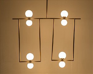 Lustre Balanço 8 Esferas Moderno Alumínio Dourado 120x110cm Golden Art 8x G9 Halopin Bivolt T1861-8 Salas e Hall