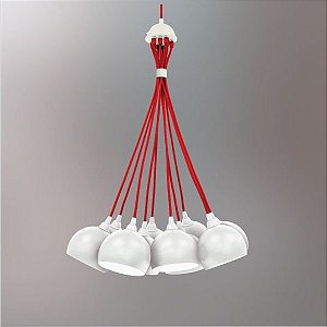 Lustre Design Moderno Cacho Colorido Branco e Vermelho 10 Lâmpadas  Ø50x1m Golden Art G9 T202-10 Cozinhas e Salas