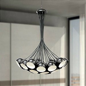 Lustre Design Moderno Cacho Preto Alumínio Cabo PP 25 Lâmpadas 1mx1m Golden Art G9 T202-25 Entradas e Salas
