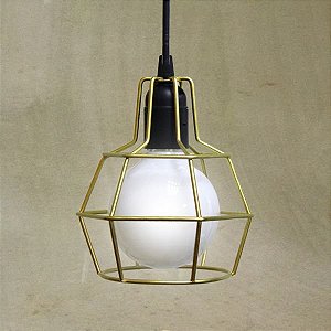 Pendente Aramado Dourado Decorativo Ø14 Pucon Golden Art E-27 T203-1 Quartos e Salas