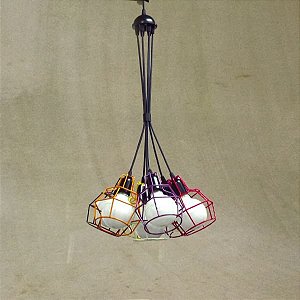 Lustre Aramado Colorido Cacho Decorativo Ø40cmx1m Pucon Golden Art E-27 T203-7 Salas e Hall