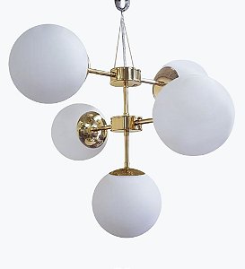 Lustre BALLS Golden Art T2050-5 Haste Vertical Esfera Vidro Moderno 5xE27