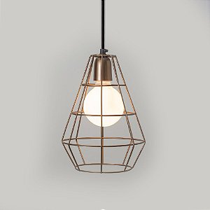 Pendente Diamante Aramado Alumínio Bronze 28x19cm Golden Art 1x Lâmpada E27 Bivolt T213 Balcões e Cozinhas