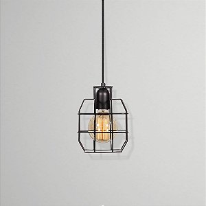 Pendente Granada Vertical Aramado Metal Preto 20x15cm Golden Art 1x Lâmpada E27 Bivolt T214 Salas e Cozinhas