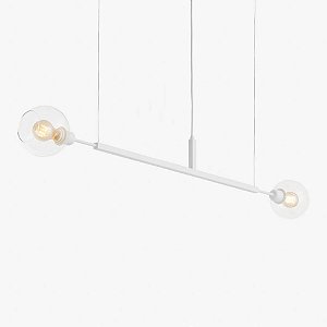 Lustre Golden Art Due G Horizontal Branco 1,3mt com Cúpula de Vidro