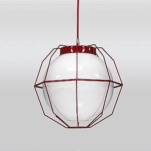 Pendente Aramado Colorido Vermelho Cúpula Vidro Leitoso 35x35 Aramis Golden Art E-27 T242-1 Cozinhas e Quartos