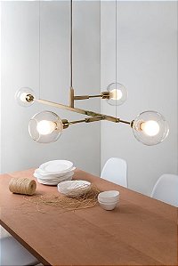 Lustre Golden Art Quattro G Dourado com Cúpula de Vidro