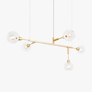 Lustre Golden Art Cinque G Dourado com Cúpula de Vidro 1,3MT