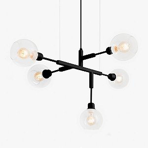 Lustre Golden Art Cinque P Black com Cúpula de Vidro