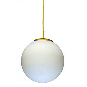 Pendente Colorido Amarelo Cúpula Bola Opalina Vidro Leitoso Cabo Regulável Ø42cm Golden Art E-27 T755-42 Salas e Hall