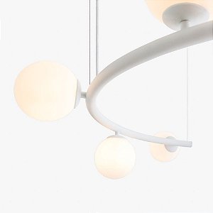 Lustre Golden Art Arco Branco com Cúpula de Vidro 80cm