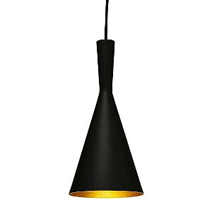 Pendente Cone Vertical Conico Alumínio Preto 40x19cm Golden Art 1x Lâmpada E27 Bivolt T9056-A Cozinhas e Balcões