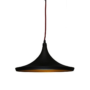 Pendente Chapéu Conico Vertical Alumínio Preto 36x20cm Golden Art 1x Lâmpada E27 Bivolt T9057-B Salas e Mesas