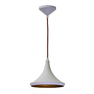Pendente Chapéu Conico Vertical Alumínio Branco 24x20cm Golden Art 1x Lâmpada E27 Bivolt T9077-B Salas e Mesas