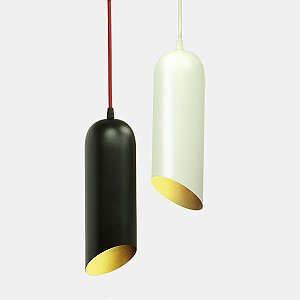 Pendente Tubular Vertical Metal Preto/Branco 30x10cm Golden Art 1x Lâmpada E27 Bivolt T915-1 Balcões e Cozinhas
