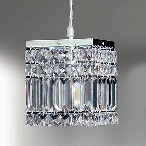 Pendente Quadrado Aço Escovado Cristal Lapidado Translúcido 13x13 Laila Golden Art G9 T921 Entradas e Quartos