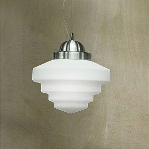 Pendente Redondo Aço Inox Cúpula Escada Vidro Leitoso Cabo Regulável Ø30cm Golden Art E-27 T933-30 Entradas e Salas.