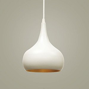 Pendente Aladim Conico Alumínio Branco Dourado 20x27cm Golden Art 1x Lâmpada E27 Bivolt T946 Mesas e Cozinhas