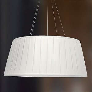 Pendente Seda Pregueada Redondo Tecido Branco 30x70cm Golden Art 3x Lâmpadas E27 Bivolt T970 Quartos e Mesas
