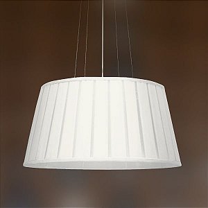 Pendente Seda Pregueada Redondo Tecido Branco 26x50cm Golden Art 3x Lâmpadas E27 Bivolt T971 Quartos e Mesas