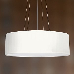 Pendente Seda Pregueada Redondo Tecido Bege 20x60cm Golden Art 3x Lâmpadas E27 Bivolt T973 Cozinhas e Quartos